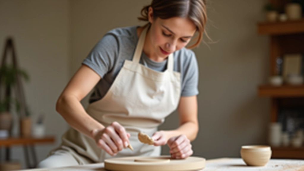Seramik ustasının elleri toprakla çalışırken, slab tekniğini gösteriyor