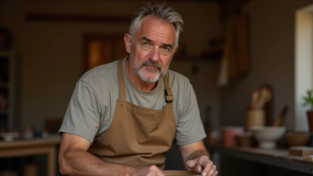 El çarkında çömlekçilik yapan erkek kursiyer, konsantrasyon ile çalışırken